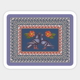 Romantic Couple Of Pigeons Vintage Roman Mosaic Sticker